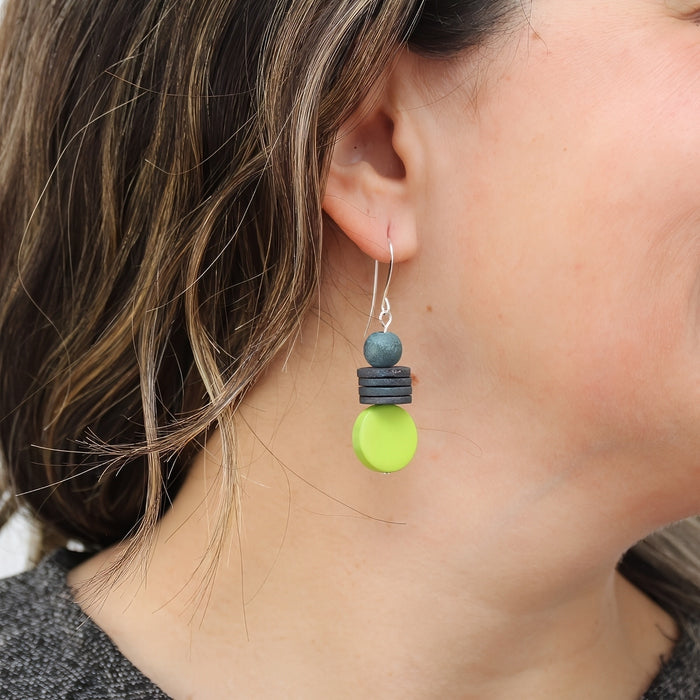 Lime and Gray Dusk Earrings