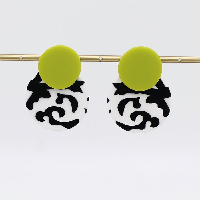 Lime, Black and White Lola Statement Earrings - Sylca Designs - Artsy Chunky Jewelry