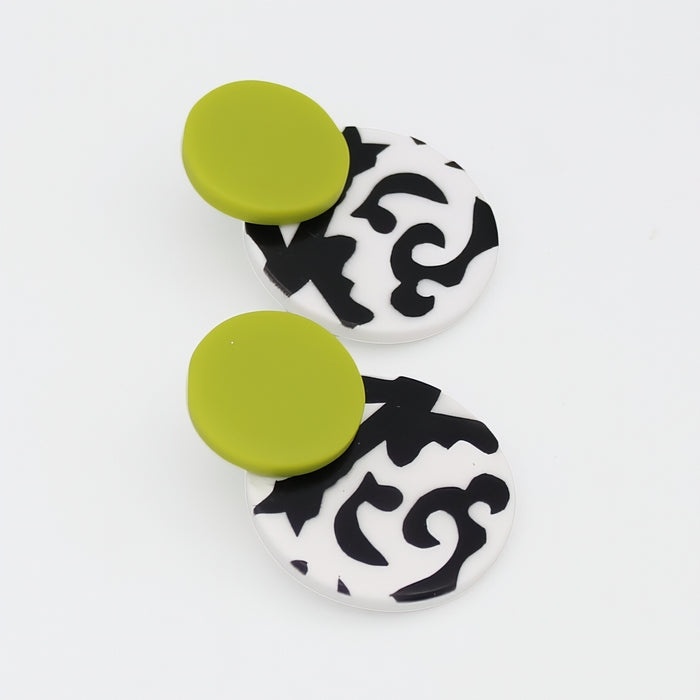 Lime, Black and White Lola Statement Earrings - Sylca Designs - Artsy Chunky Jewelry