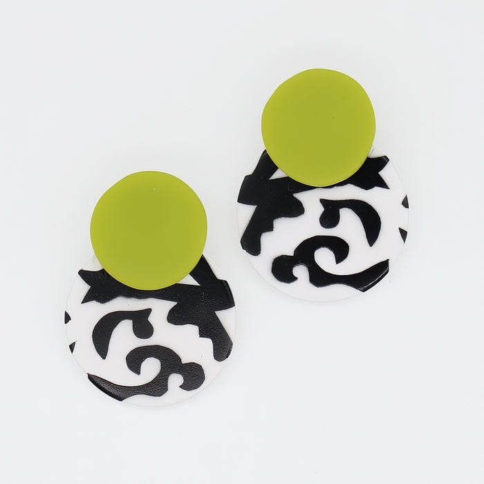 Lime, Black and White Lola Statement Earrings - Sylca Designs - Artsy Chunky Jewelry