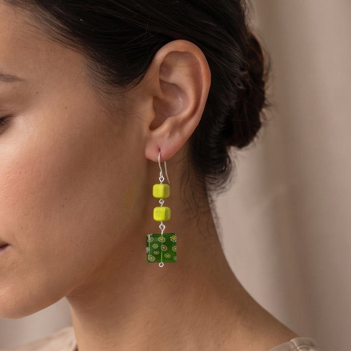 Lime Floral Drop Earring