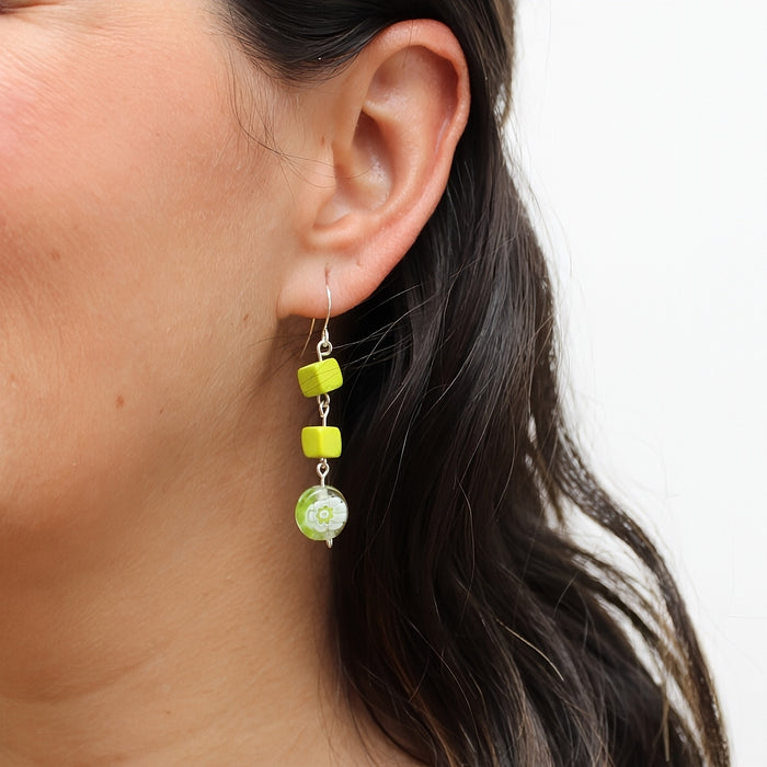 Lime Floral Drop Earring - Sylca Designs - Chunky Jewelry