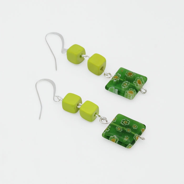 Lime Floral Drop Earring
