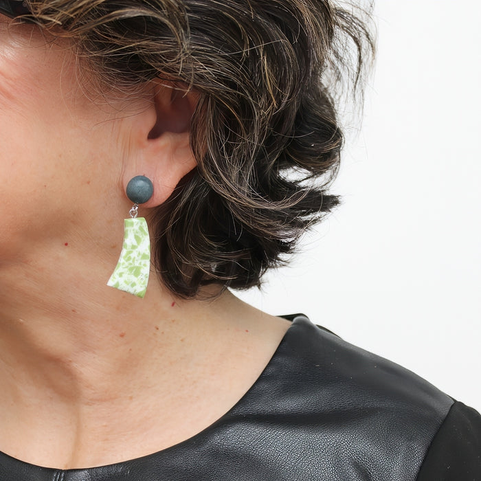 Lime Geometric Granite Earrings - Sylca Designs - Chunky Jewelry