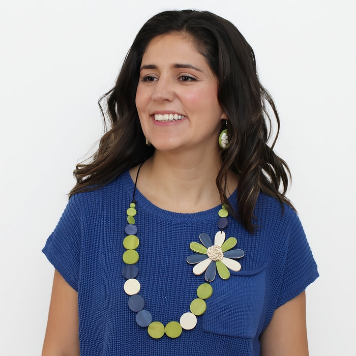 Lime Green Dahlia Statement Necklace - Sylca Designs - Chunky Jewelry