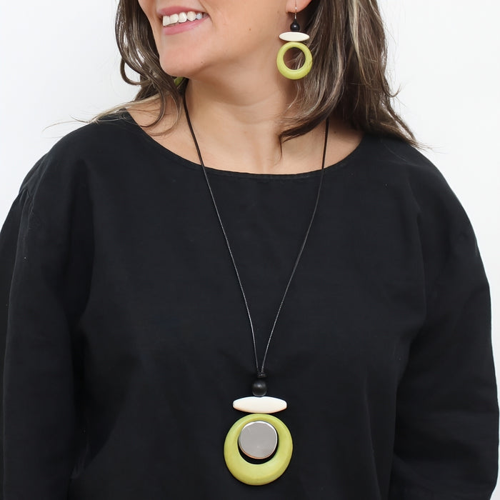 Lime Luna Eclipse Wooden Pendant Necklace