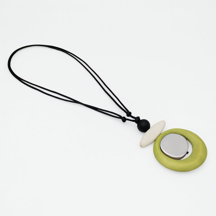 Lime Luna Eclipse Wooden Pendant Necklace