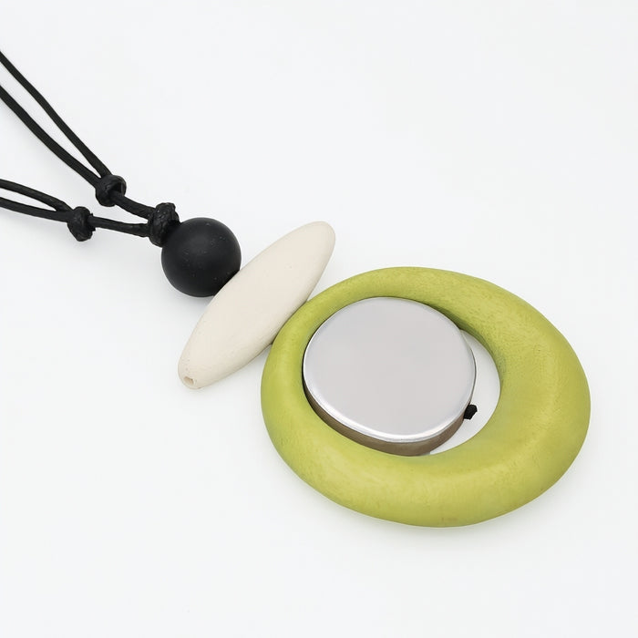 Lime Luna Eclipse Wooden Pendant Necklace