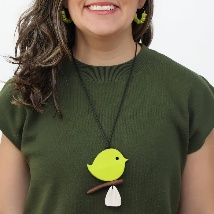 Lime Robin On A Branch Necklace
