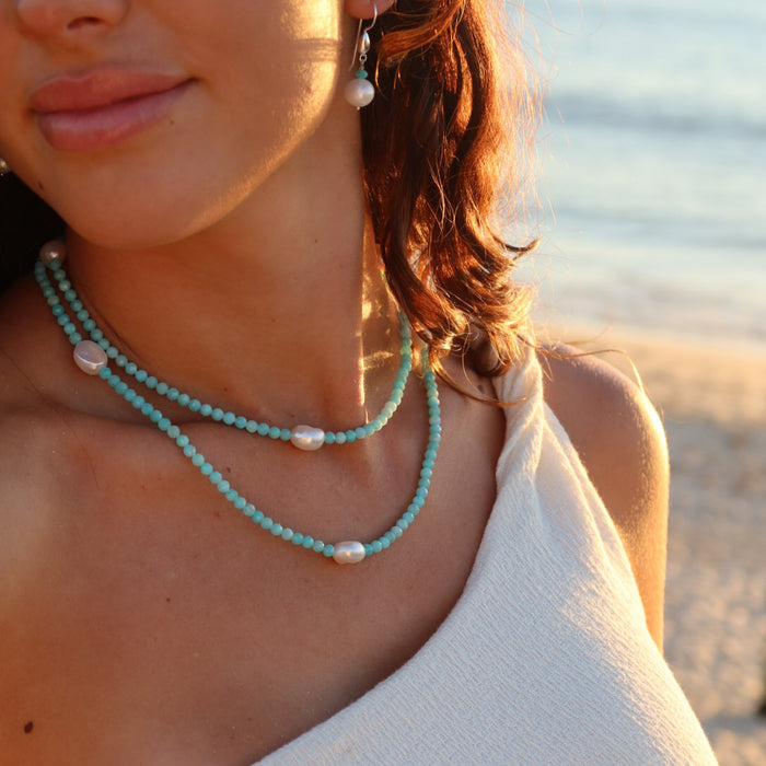 amazonite gemstone necklace with pearls designed in broom australia