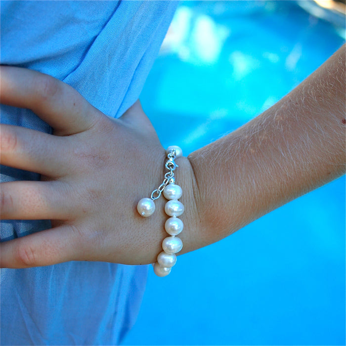 Lucy childrens pearl silk knot bracelet
