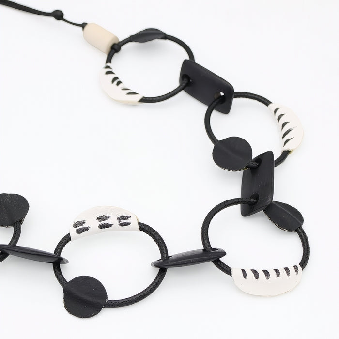 Luisa Black Leather Link Necklace