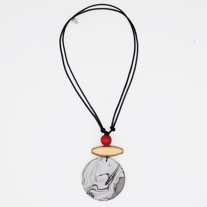 Luna Marbled Wood Pendant Necklace