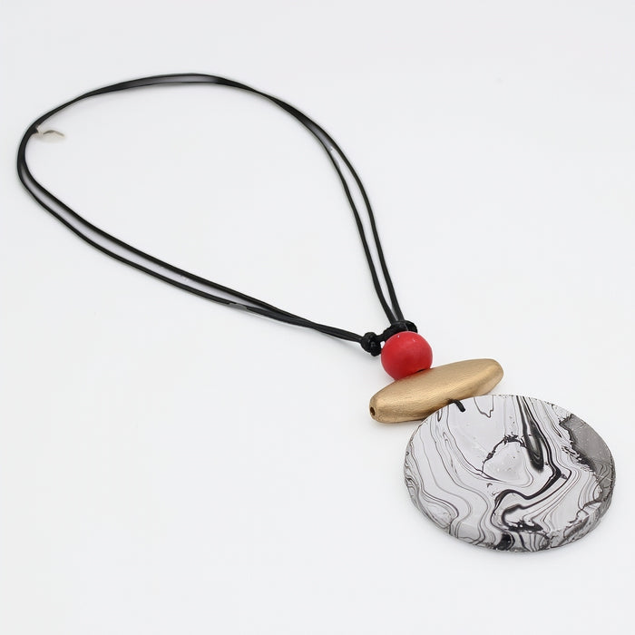 Luna Marbled Wood Pendant Necklace