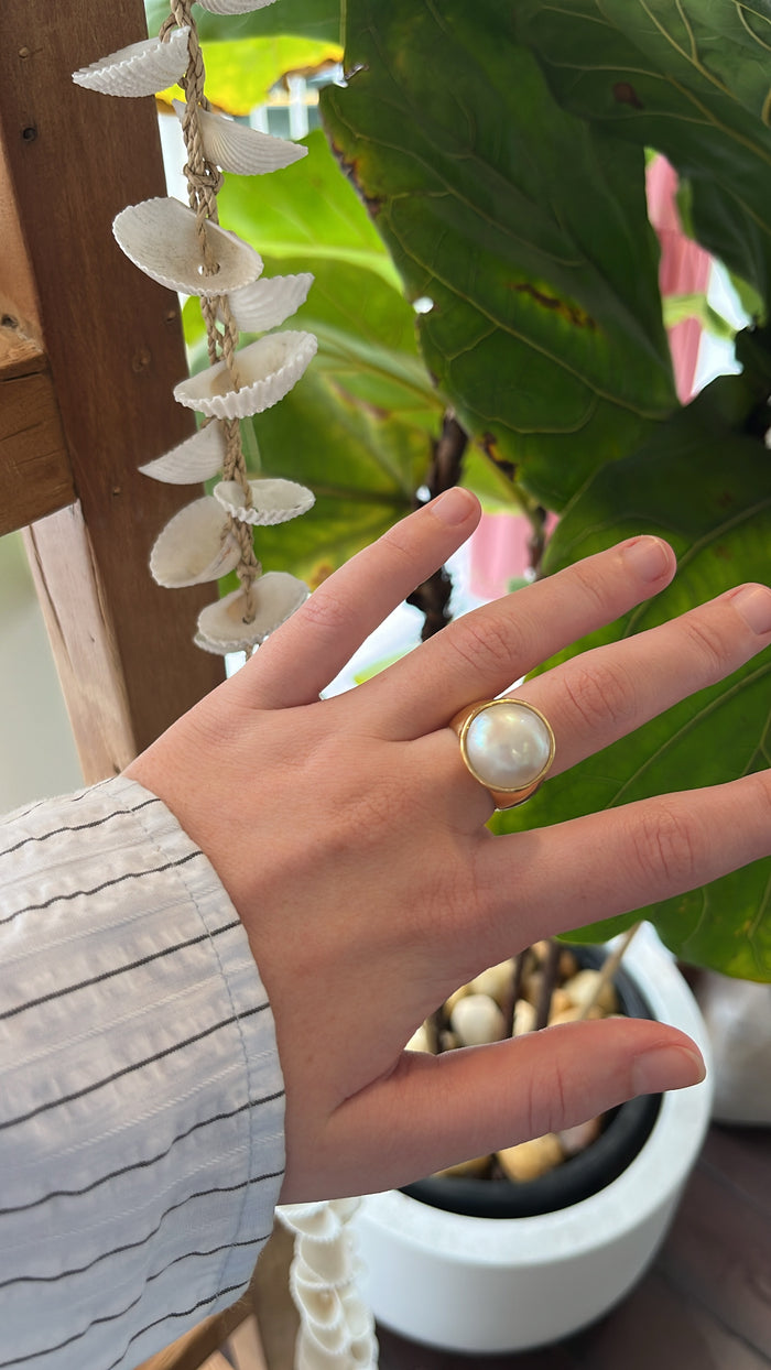 Mabe Pearl Ring Gold | Gold Vermeil Pearl Statement Ring Australia