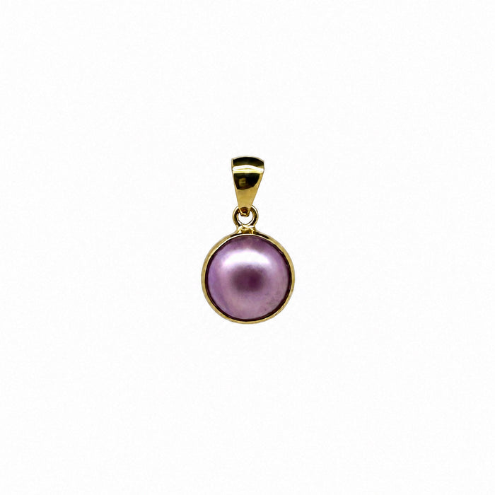 10mm pink mabe pearl pendant bezel set in gold vermeil by Lush Designs Jewellery Broome