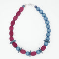 Magenta and Blue Wood Statement Necklace