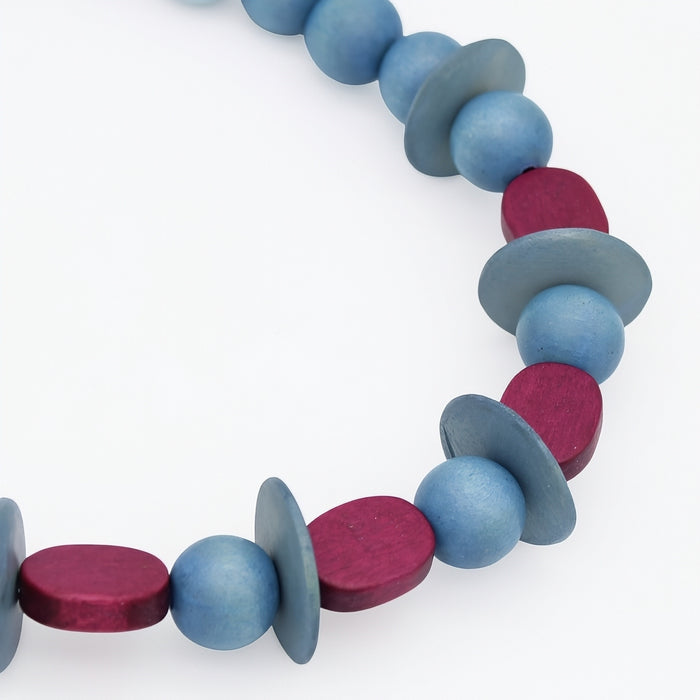Magenta and Blue Wood Statement Necklace