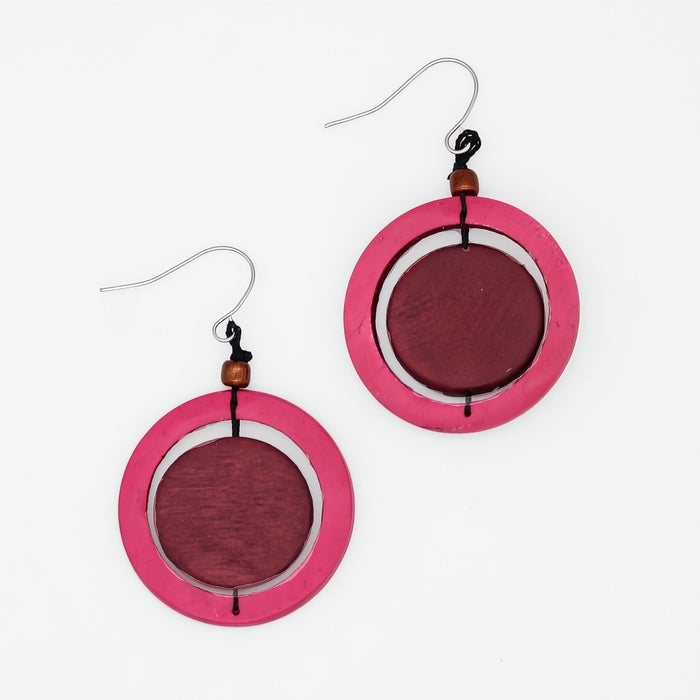 Magenta Circle Cut-Out Earrings