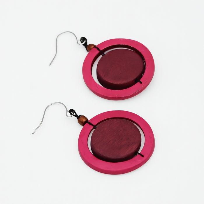 Magenta Circle Cut-Out Earrings