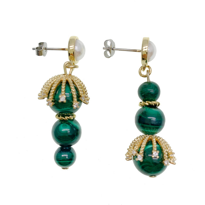 Malachite Artistic Asymmetric Earrings GE014 - FARRA