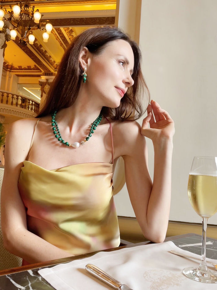 Malachite Artistic Asymmetric Earrings GE014 - FARRA
