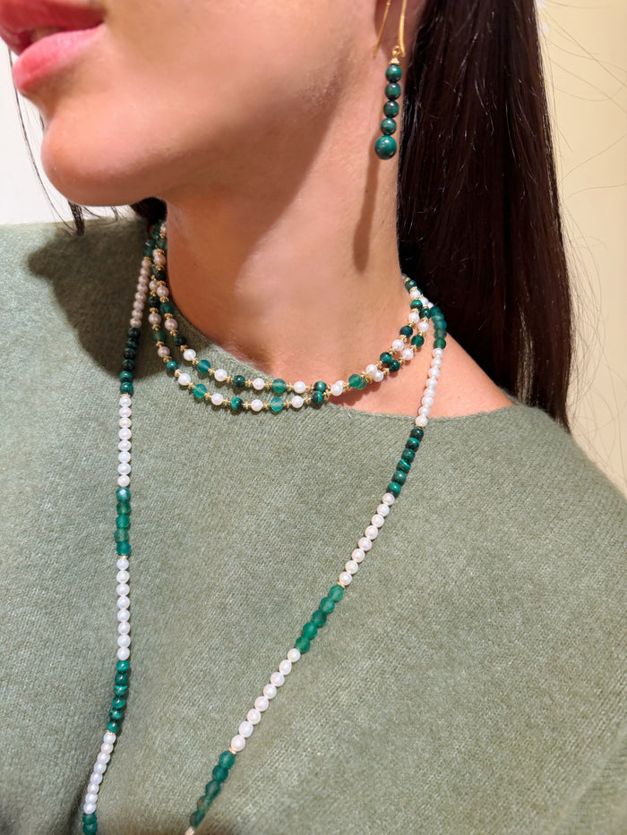Malachite Beaded Threader Earrings SE016