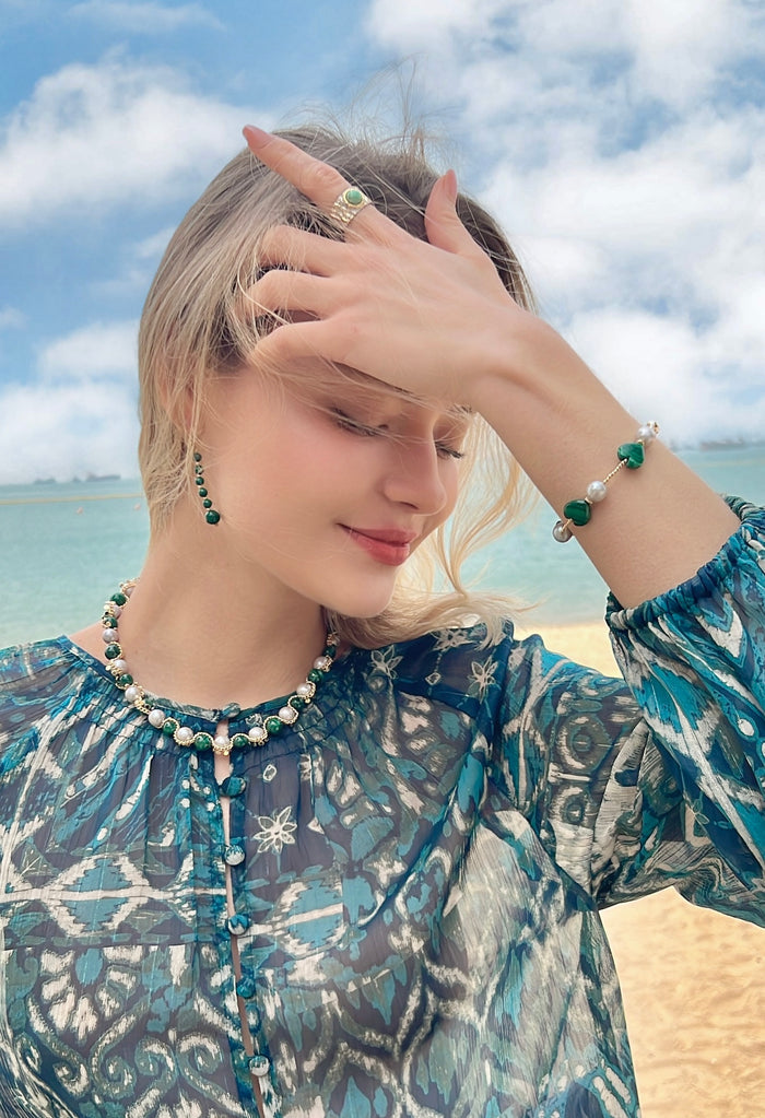 Malachite Drops with Butterfly Hook Earrings LE030 - FARRA