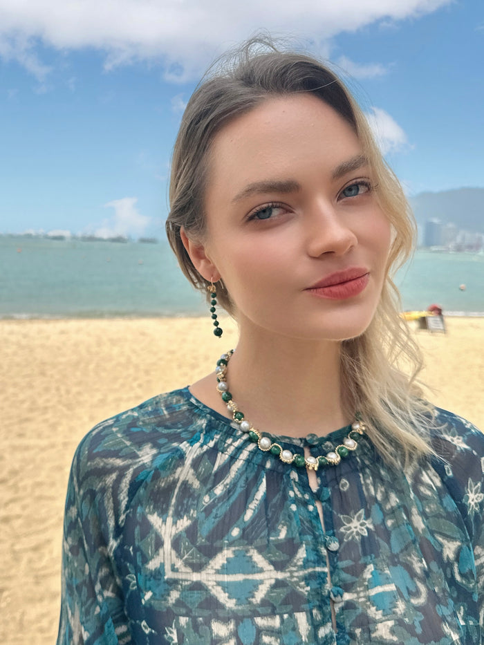 Malachite Drops with Butterfly Hook Earrings LE030 - FARRA
