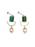 Malachite & Freshwater Pearls Geo Earrings AE027 - FARRA