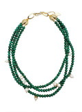 Malachite & Freshwater Pearls Triple Strands Necklace KN028 - FARRA