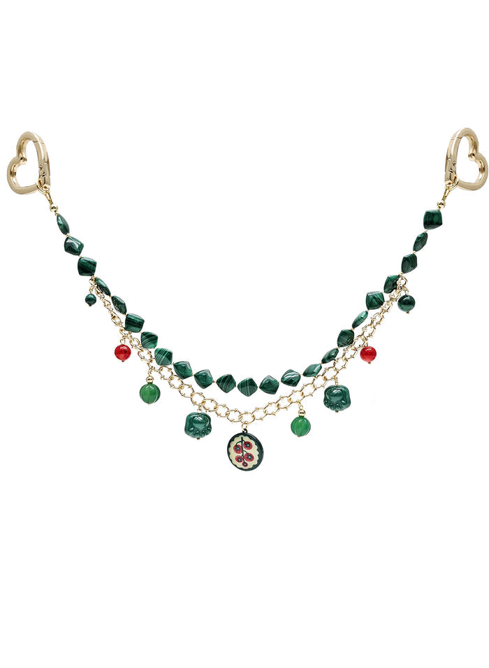 Malachite With Cat Paw Double Layers Bag Charm