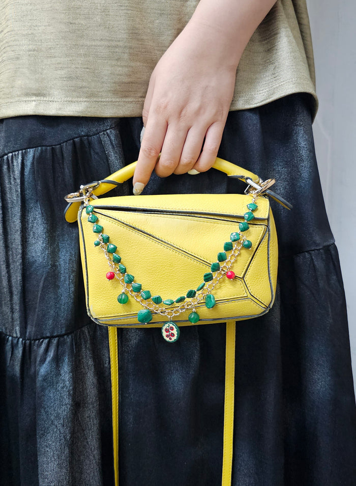 Malachite With Cat Paw Double Layers Bag Charm