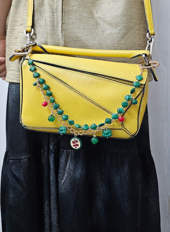 Malachite With Cat Paw Double Layers Bag Charm