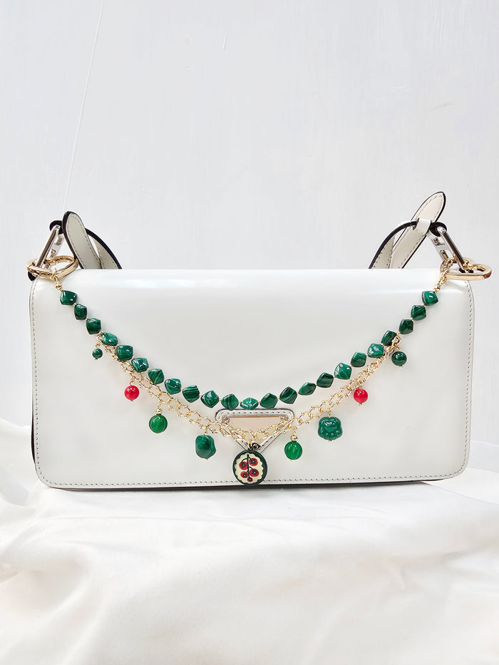 Malachite With Cat Paw Double Layers Bag Charm