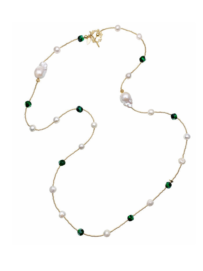 Malachite With Freshwater Pearl Multi-way Long Necklace EN005 - FARRA
