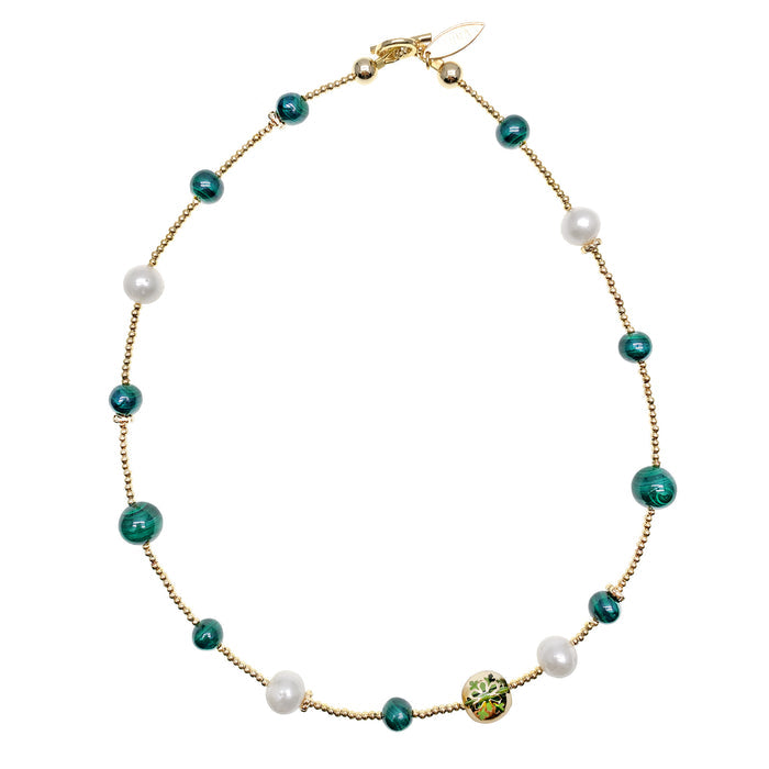 Malachite With Freshwater Pearls Double Layers Bracelet/ Choker HB006 - FARRA