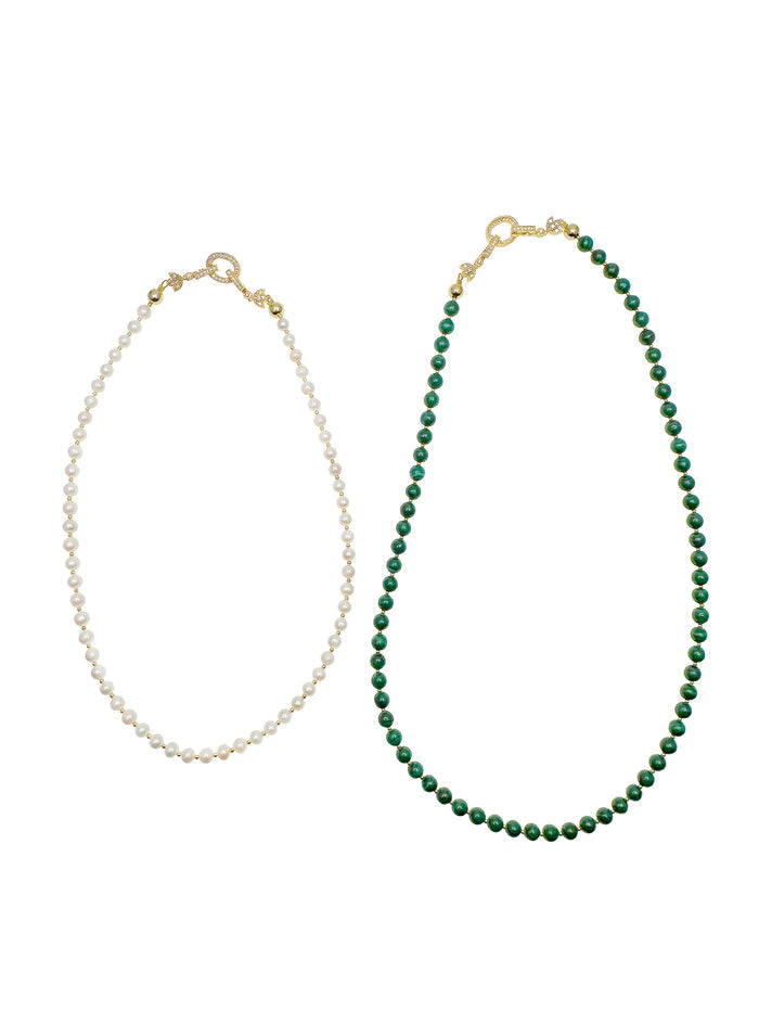 Malachite With Freshwater Pearls Versatile Necklace JN049 - FARRA