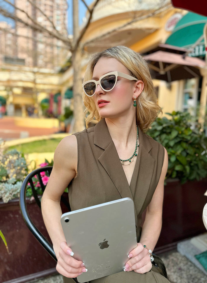 Malachite With Green Jade Dangle Earrings JE040 - FARRA