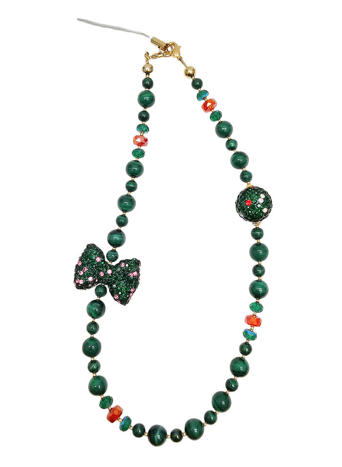Malachite With Rhinestone Butterfly Knot Phone Strap PC068