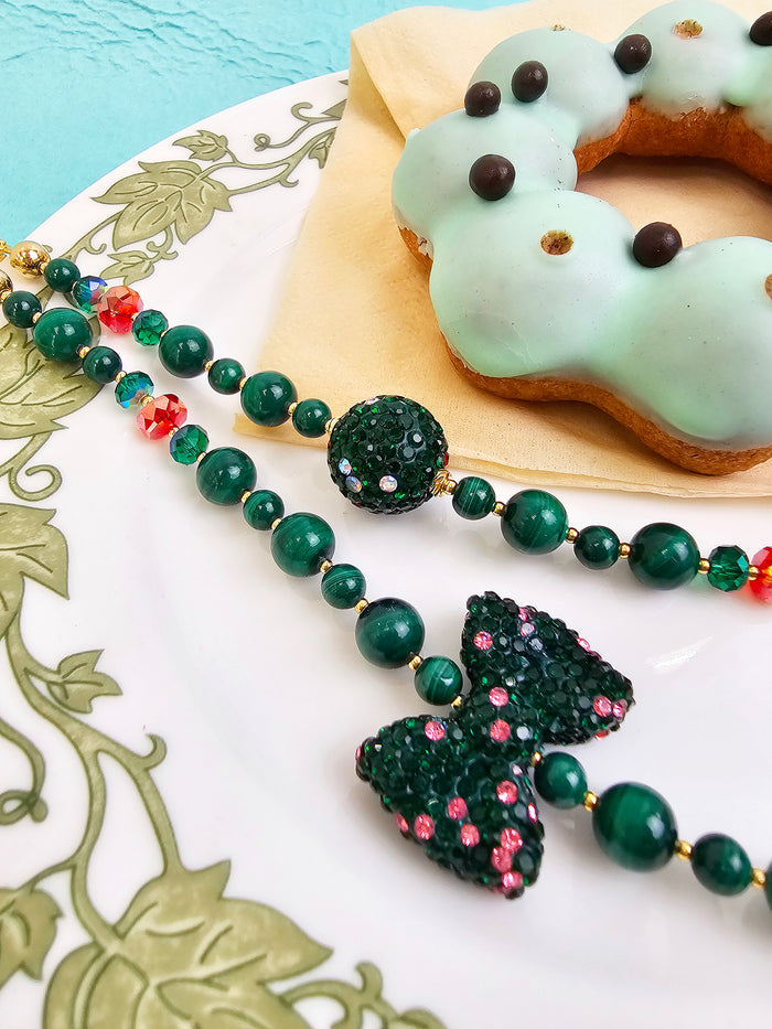 Malachite With Rhinestone Butterfly Knot Phone Strap PC068