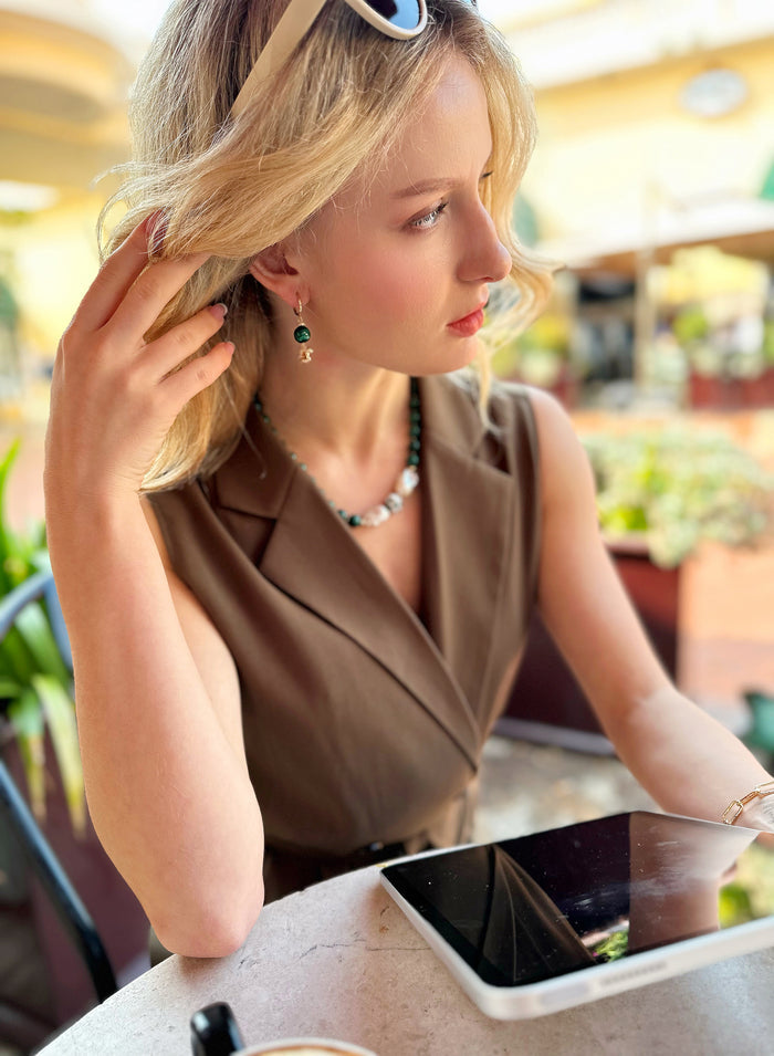 Malachite With Squirrel Clip-on Earrings JE035 - FARRA