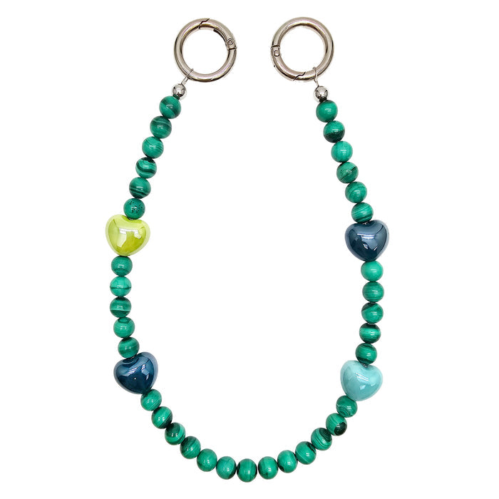 Malachite With Yellow And Green Ceramic Hearts Phone Charm PC033