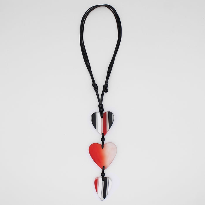 Mariee Red Striped Heart Pendant - Sylca Designs - Chunky Jewelry