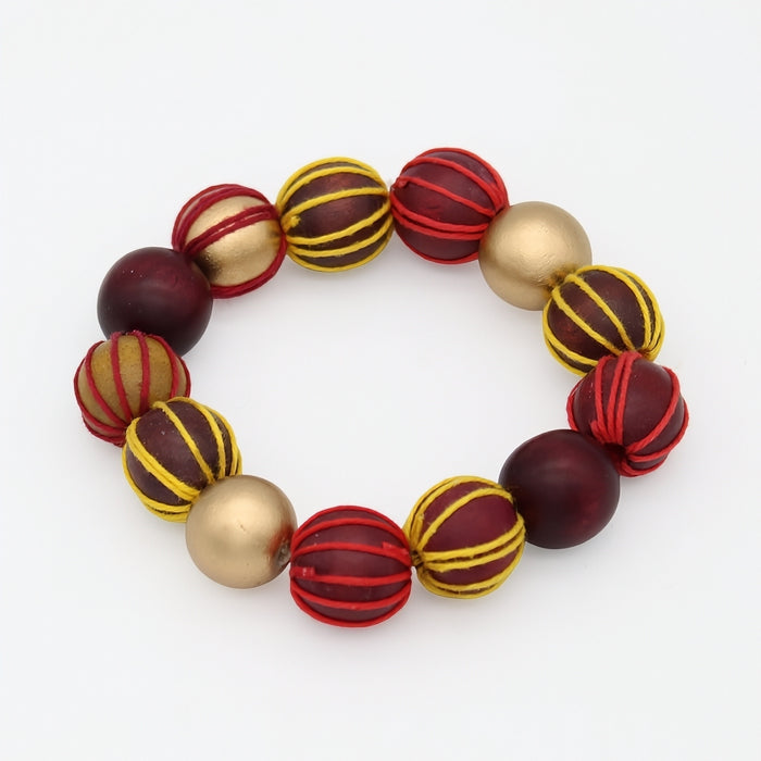 Maroon and Gold Threaded Art Deco Bracelet