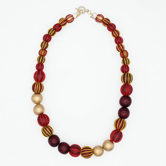 Maroon and Gold Threaded Art Deco Necklace