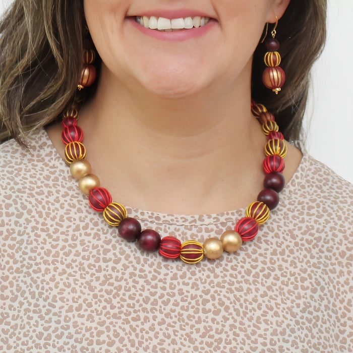 Maroon and Gold Threaded Art Deco Necklace
