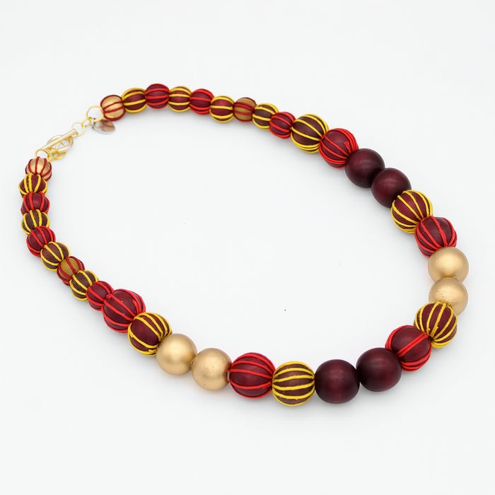 Maroon and Gold Threaded Art Deco Necklace