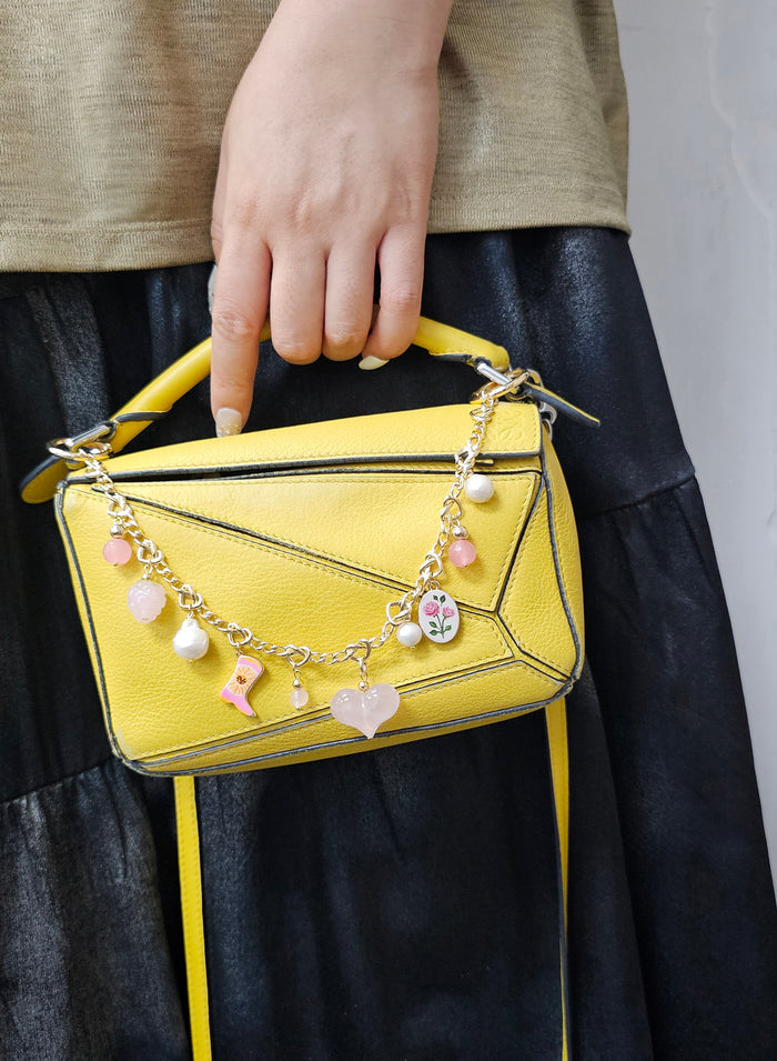Meaningful Freshwater Pearls & Rose Quartz Chain Bag Charm