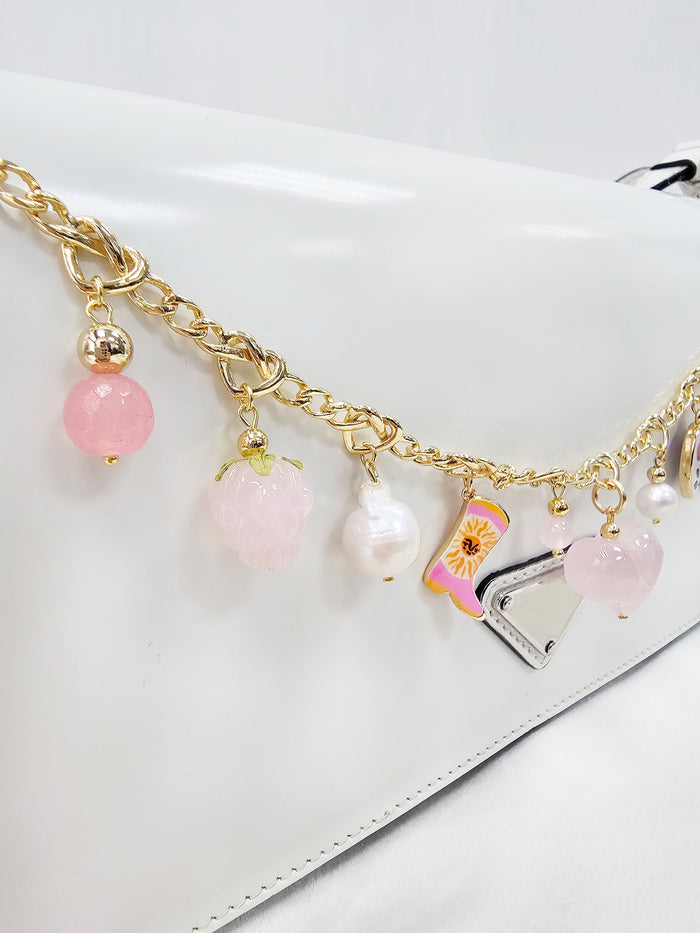 Meaningful Freshwater Pearls & Rose Quartz Chain Bag Charm